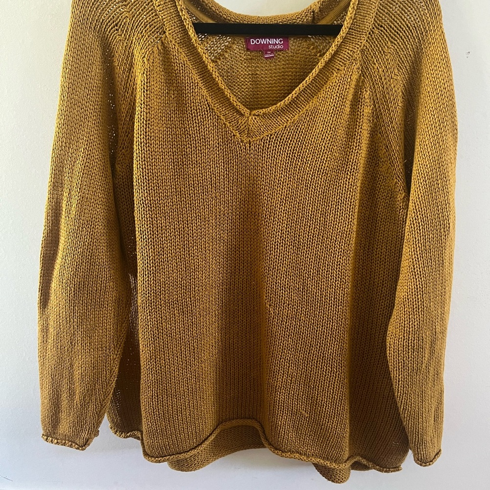 Yellow V-Neck Ribbed Knit Sweater